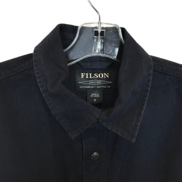Filson Mens Size Medium Navy Blue 100% Cotton Herringbone Shirt Jacket - Picture 5 of 7